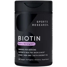 Vegan Biotin 5000mcg with Organic Coconut Oil - Extra Strength Hair Vitamin B7
