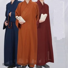 Unisex Shaolin Zen Buddhist Monk Long Gown Meditation Kungfu Robe Hemp Yarn Gift