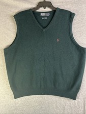Polo Ralph Lauren Vintage Green Pure Lambs Wool Sweater Vest Mens Size XL