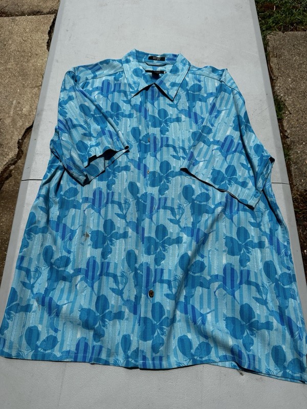 Visitor Linen Shirt Men's Large Short Sleeve Button Up Blue