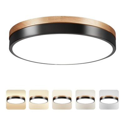 11.8 inch Wood Led Flush Mount Ceiling Light, Dimmable, 5CCT 3000K-6000K Selecta