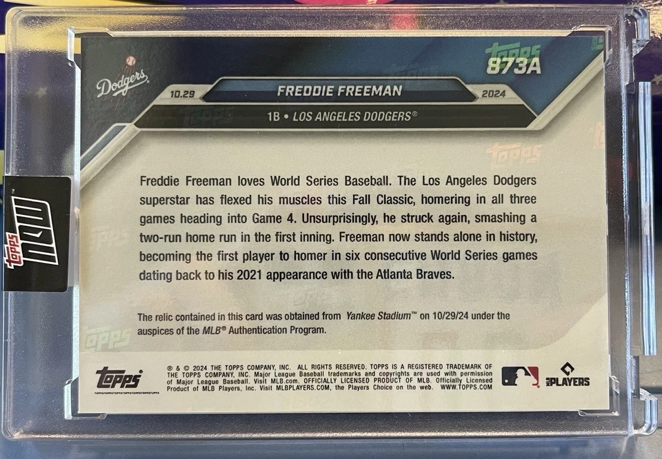 2024 Topps Now Freddie Freeman Game Used World Series Base Relic #39/125  #873A - Image 4 of 4
