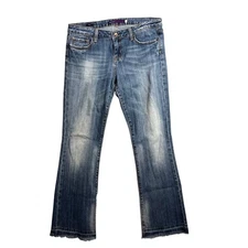 Vigoss Collection Flare Jeans Size 11 (34" Waist) Embellished Pockets Frayed Hem