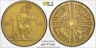 Islandia 1930 1000 años de Althing 2 coronas graduación profesional MS64 con caja original de emisión