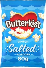 Butterkist SIMPLY SALTED Popcorn 80 g, Case of 6 Bags - Gluten free, Source of 