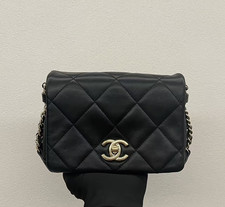 AUTH Chanel Square Mini Flap 22P Black Lambskin Leather Light Gold Hardware