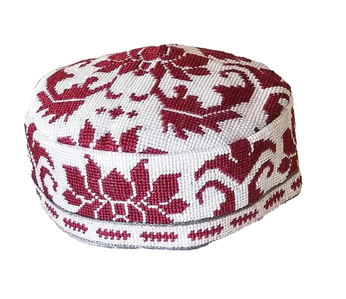 UZBEK IROQI TRIBAL HAND EMBROIDERED SILK HAT-UNISEX-APPROX 22.5 INCHES - M - Picture 2 of 5