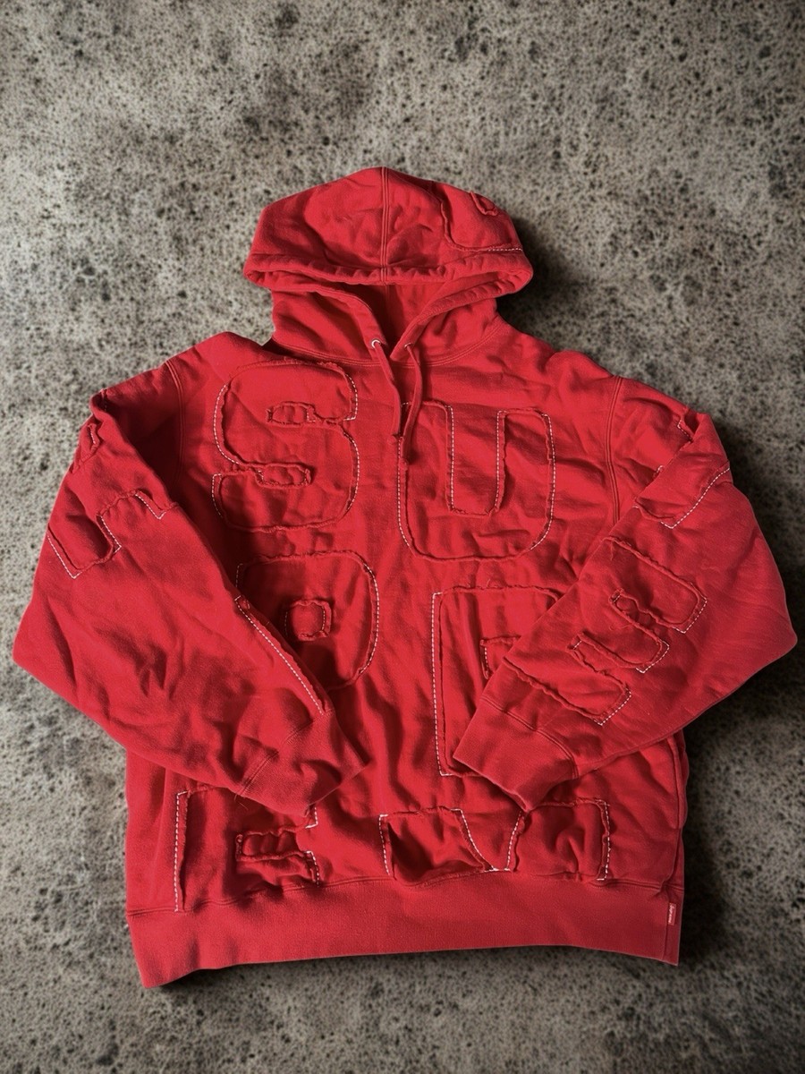 Supreme Red Hoodie With Popped Out Letters Cutout Stitch Lettering
