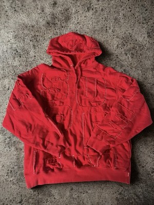 Supreme Red Hoodie With Popped Out Letters Cutout Stitch Lettering