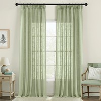 Gardinen VorhäNge Voile Halbtransparent Leinenoptik 215X140 Cm 2Er Set GrüN
