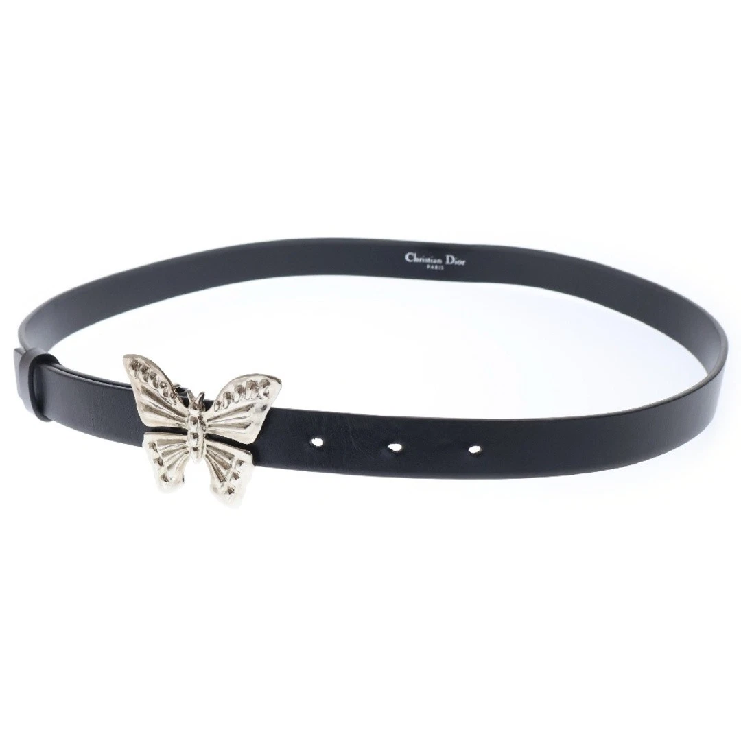Ceinture Dior Christian motif papillon cuir noir métal #80 accessoire pour occasion 1