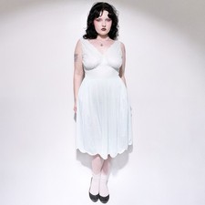 Vintage 50s Vanity Fair Light Blue Floral Embroidered Scallop Trim Slip Dress