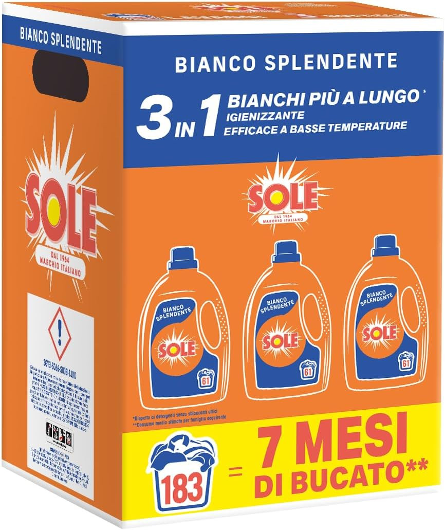 Detersivo Lavatrice Bianco Splendente 183 Lavaggi, Formula Igienizzante, Detersi