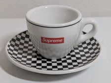 Supreme IPA Italy Espresso Cup with Saucer Checkered Board Pattern Logo