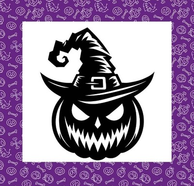 WITCHY JACK O LATERNE, SILHOUETTE VINYL AUFKLEBER, HALLOWEEN, GRUSELIG, HUT 8''