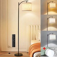 Floor Lamp Free Standing Light + Bulb Linen Shade Remote Control Bedroom Black