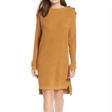 BP Mustard Brown Button Detail Knit Sweater Dress