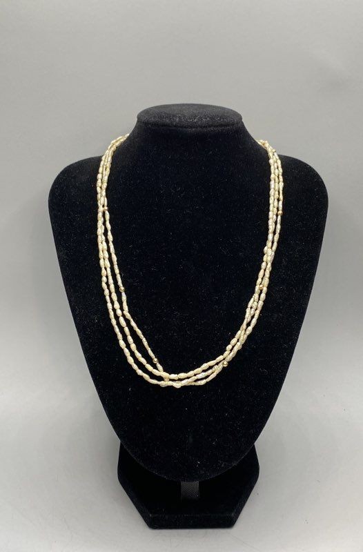 14k Yellow Gold Strand Freshwater Rice Pearl & Gold Spacer Necklace 8.5g