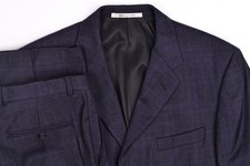 Hickey Freeman Blue Wool Check Plaid Suit 42 R Pleated Pants 37x31