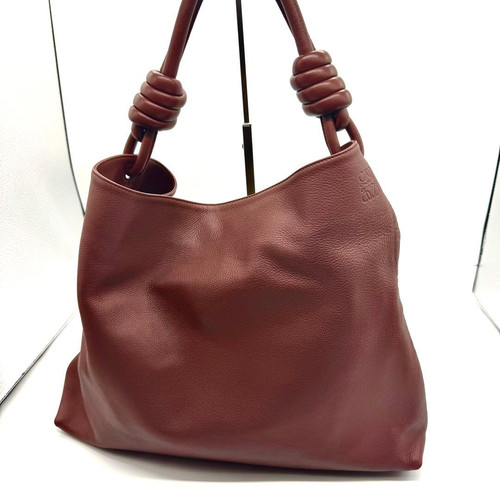 LOEWE Anagram Flamenco Hobo Shoulder Bag Dark Brown Leather