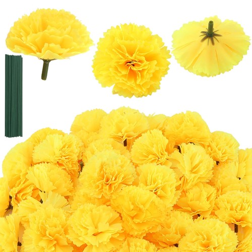 50 Pcs Artificial Marigold Flowers, Silk Marigolds Bulk with Stems, Silk Flow... - Foto 1 di 9