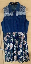 DESIGUAL  Denim and Floral Fabric Aloha Dress: Size 42: Good Condition: Stunning