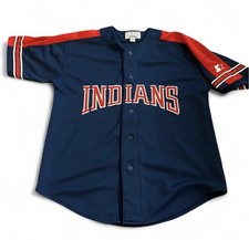 Vintage Starter MLB Cleveland Indians Button Up Jersey Mens M Embroidered