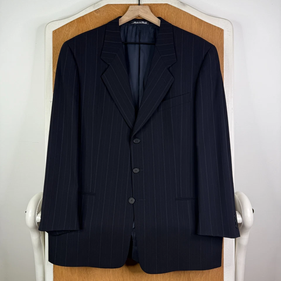 Giorgio Armani Suit Mens 42S Navy Blue Pinstripe 3 Button Wool Canvas Pant 32x29 - image 2 of 4