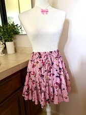 PINK FLORAL Stretch Waisted Skirt Cottage Charm Coquette Flare Lined Size M or L