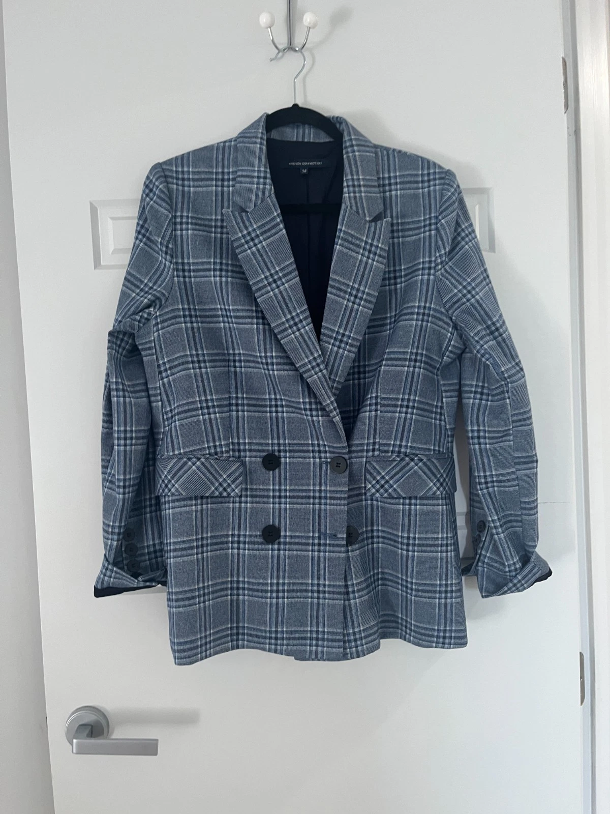 French Connection Checkered Blazer in Blue - Size 14 - 5+ items free AU post