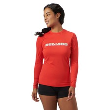 New OEM Sea-Doo Ladies Lava Red Signature Long Sleeve Rashguard, LG - 4544650917