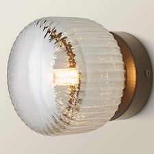 Image of Wall Light Fitting Ribbed Glass Lampshade Small Flush Lamp Bedroom Living Room