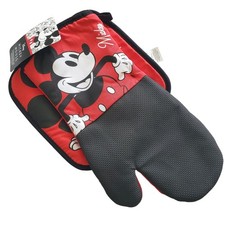 Disney Mickey Mouse Oversized Oven Mitt  Pot Holder Set Red Black Retro Gift 80