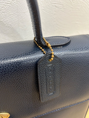 Vintage COACH Italy Madison 4414 Navy Leather Handbag Turnlock