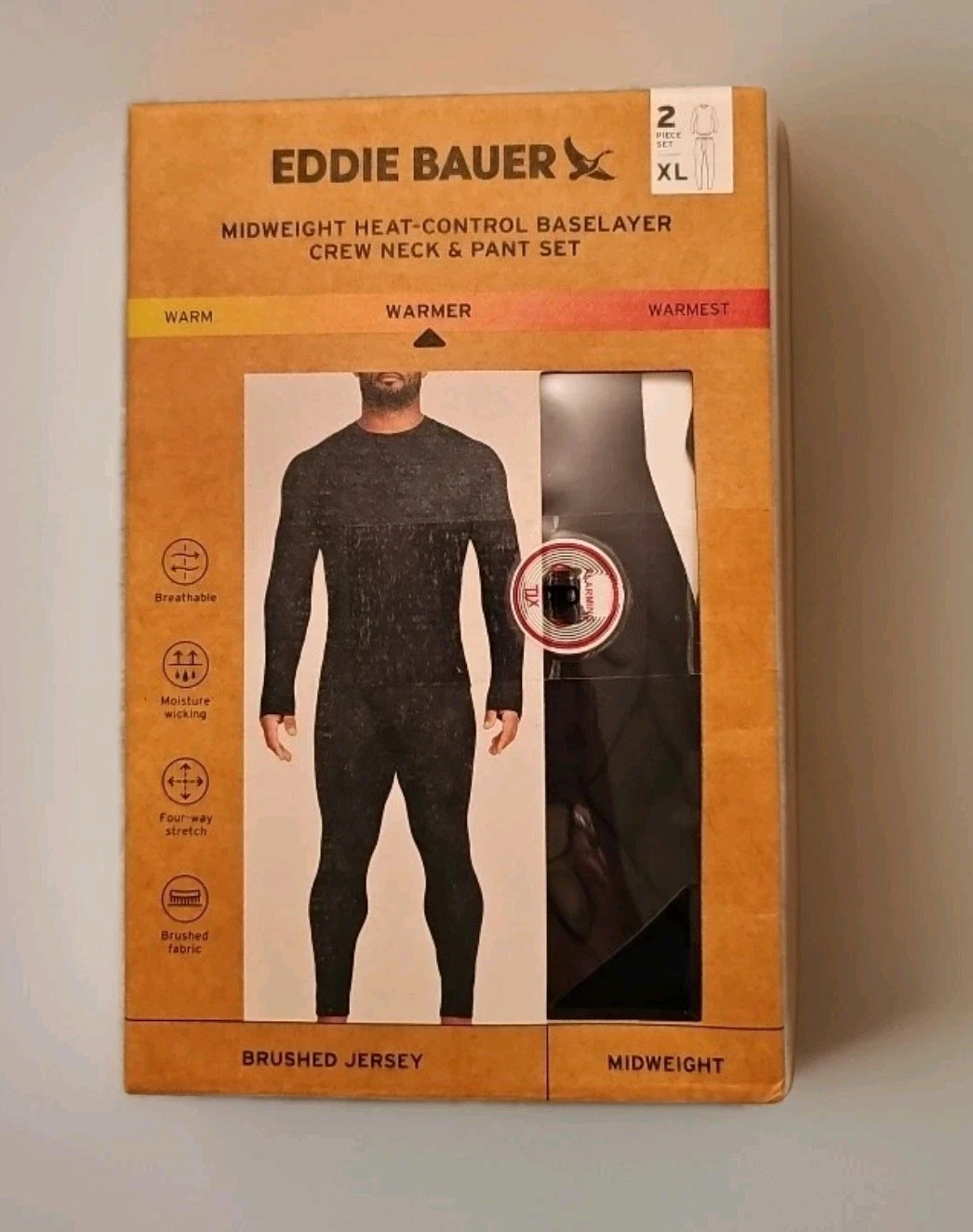 2-Piece Set Eddie Bauer Midweight Base Layer Crew / Pant Set Mens XL Black