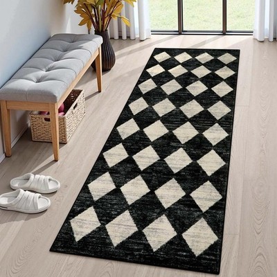 Washable Black & White Kitchen Runner Rug 2x5 Soft Non Slip Laundry Room Rug