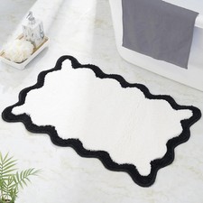 Luxury Cute Bathroom Rug White Black Scalloped Edge Microfiber 30x20 Inch