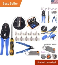 14 Pcs Professional Coaxial Cable Tool Kit with Ratcheting Stripper, 10pcs BN...