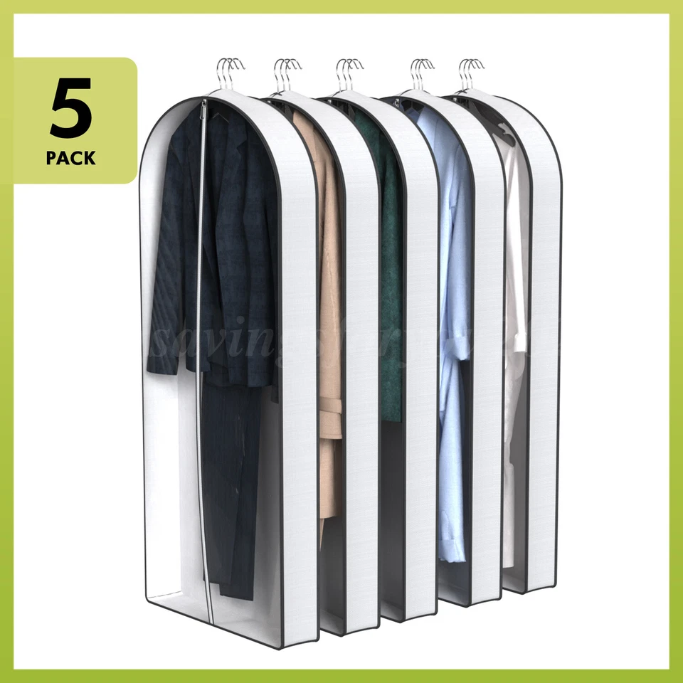 Bolsas de ropa colgantes de 60"" de largo 5 piezas para almacenamiento en armario bolsa de vestir transparente reforzada Foto 2 de 4