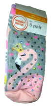 Girls Socks shoe size 4-10 Assorted Prints 6 Pair No Show New