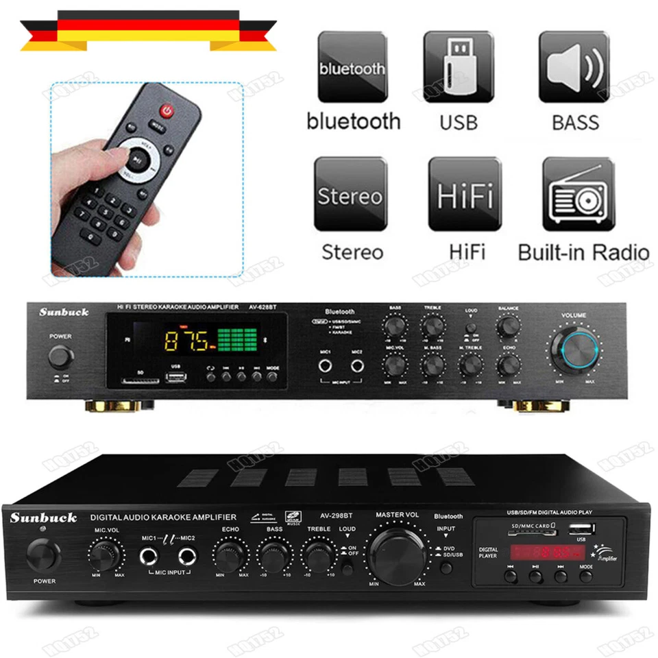 MARKENLOS HiFi Verstärker Stereo Amplifier 5 Kanal Digital USB FM Bluetooth Vollverstärker
