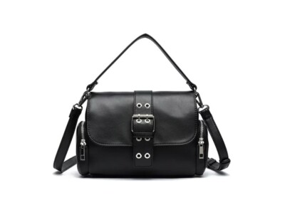 LIKE DREAMS Nomad utility buckle side pockets women's shoulder crossbody -BLACK~