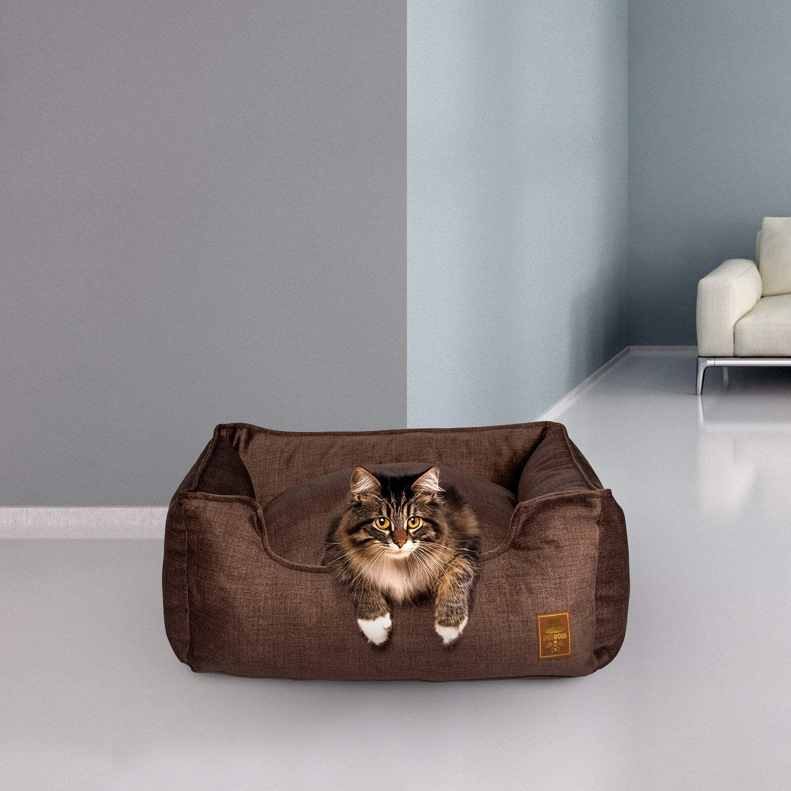 Brown Plush Dog & Cat Bed Washable Removable Cushion Luxury Pet Bed