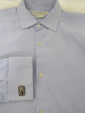 Banana Republic Solid Blue French Cuff Sz 17.5 Blue Spread Collar Cotton Shirt