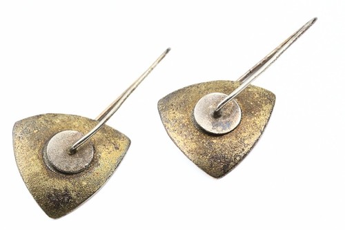 Stunning Patinaed Sterling Silver Vermeil Studio Artisan Modernist Earrings