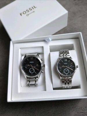 Fossil Geschenkset Fenmore His and Hers Uhren Edelstahl Silber
