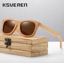 Bamboo Wood Square Polarized Sunglasses Men Women Wooden Frame Premium Eyewear