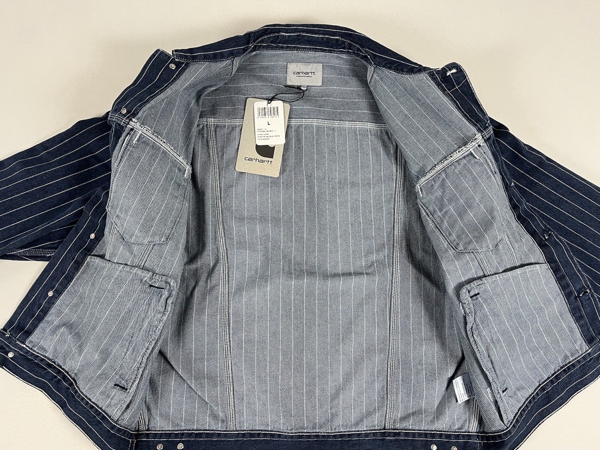CARHARTT WIP ORLEAN STRIPE JACKET BLUE/WHITE STONE WASHED L CARHARTT WIP ORLEAN STRIPE JACKET BLUE/WHITE STONE WASHED L