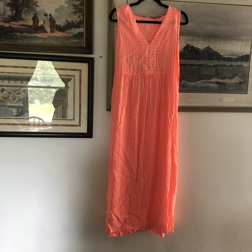 Joules Bright Orange Pink Stripe Sleeveless Maxi Dress Sz 14 A549