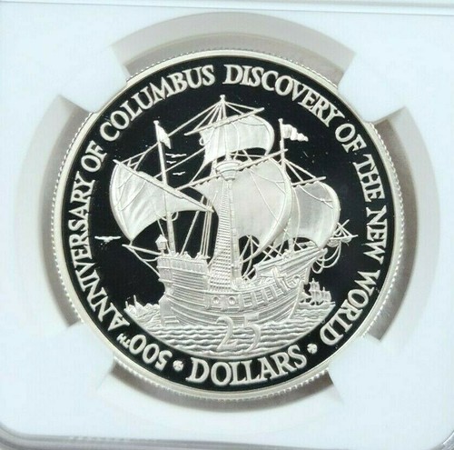 1989 BELIZE SILVER 2 DOLLARS DISCOVERY OF AMERICA NGC PF 69 ULTRA CAMEO TOP POP - Picture 3 of 4